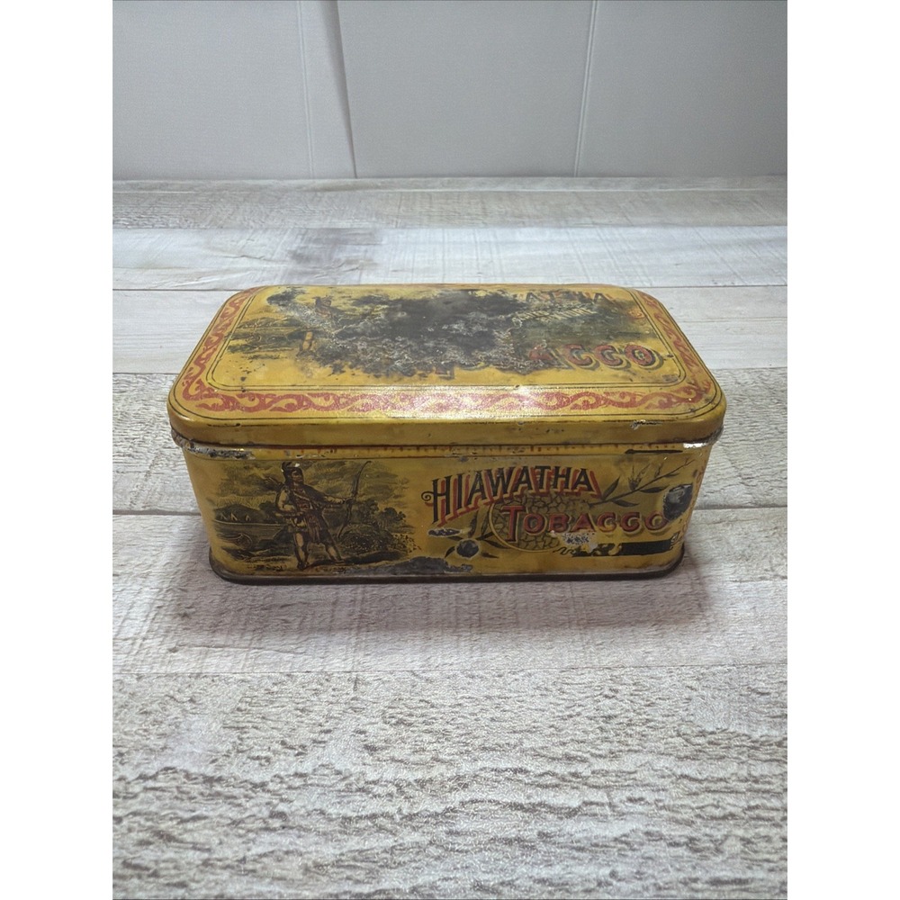Vintage Hiawatha Long Cut Tobacco Tin 4 Oz Daniel Scotten Co Detroit Michigan